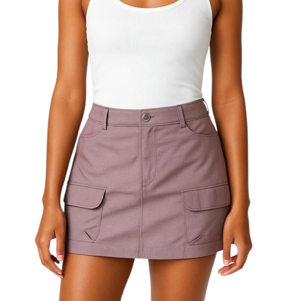 Lulus Women's Mauve 5 Pocket Check Textured Cargo Mini Skort Size XL NWT